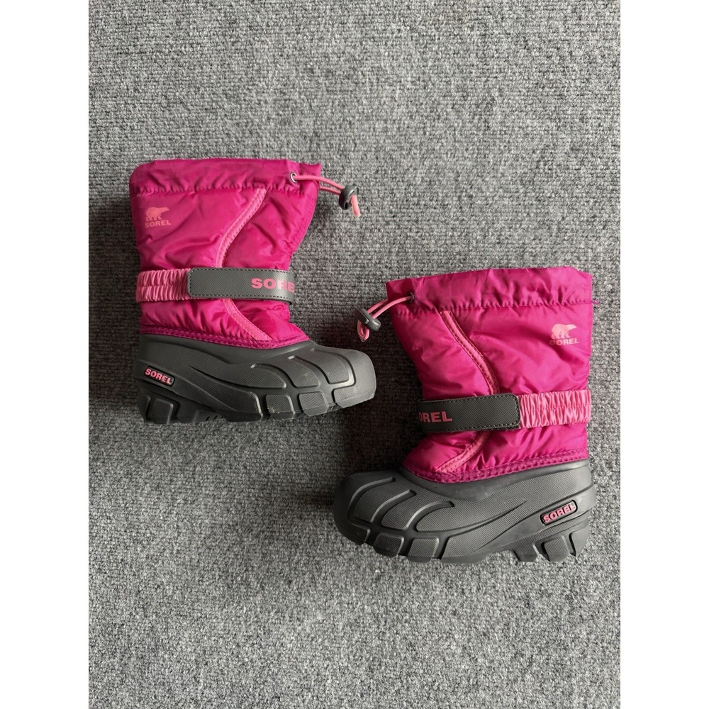 Sorel Flurry Snow Boots Kids Size 11 Pink Black Waterproof Insulated Liner